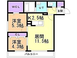 札幌市中央区南二十四条西7丁目マンション 2LDKの間取図画像