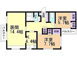 リリアムハウス 2LDKの間取図画像
