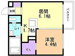 プランドール桑園 1DKの間取図画像