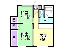 南4条ファミリーハイツ 2DKの間取図画像