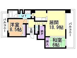 グレイスコート円山公園 2LDKの間取図画像