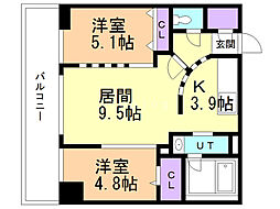 COLORE知事公館前 2LDKの間取図画像