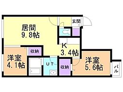カオン山鼻 2LDKの間取図画像