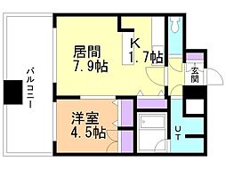 レガーロ美術館通 1LDKの間取図画像