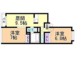 グレースガーデン南円山 2LDKの間取図画像