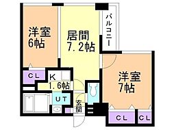 KDXレジデンス南三条 2LDKの間取図画像
