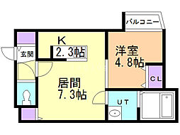ブランシャールチェレステ鳥居前 1DKの間取図画像