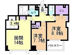 シティタワー札幌大通 2LDKの間取図画像
