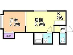 プチパレ 1LDKの間取図画像