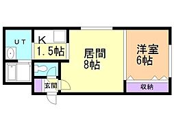 アムール中島公園 1LDKの間取図画像