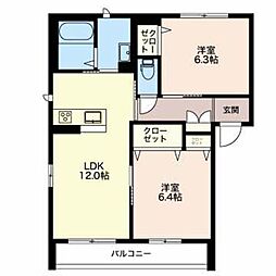 sereno A 3階2LDKの間取り