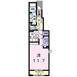 ワーズワースB 1Kの間取図画像