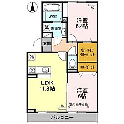 グラディコートB 2LDKの間取図画像