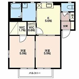 ヴィアーレB 2DKの間取図画像