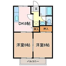 F・トゥール松原 2DKの間取図画像