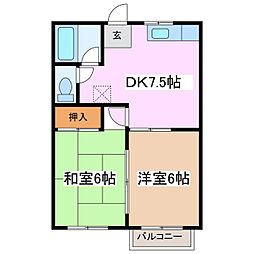 パレスモモセ 2DKの間取図画像