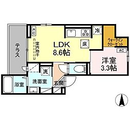 パークサウス栗田 3階1LDKの間取り