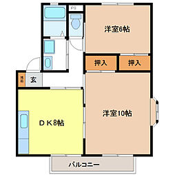ブルーフェアリー 2階2DKの間取り