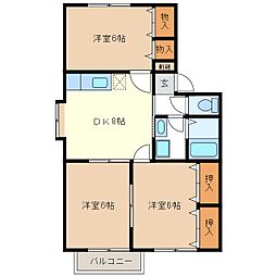 クレスト伊勢宮 2階3DKの間取り