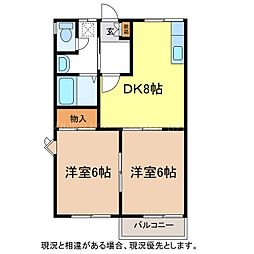 コーポラスファイン 2階2DKの間取り
