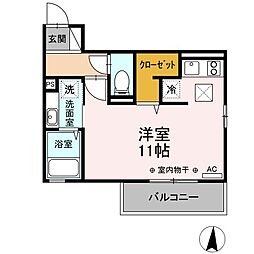 グランスクエアI番館 1階ワンルームの間取り