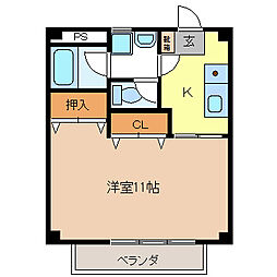 メゾン・ハピネスC棟 1階1Kの間取り