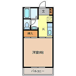 ナガノコアハイツB棟 1階1Kの間取り