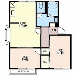 JR信越本線 長野駅 徒歩26分の賃貸アパート 2階2LDKの間取り