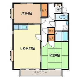メゾンルセーヌB棟 2階2LDKの間取り