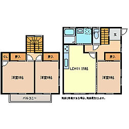 アップルハイツB 3LDKの間取り