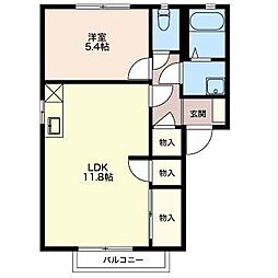 フレグランス一由A棟 2階1LDKの間取り