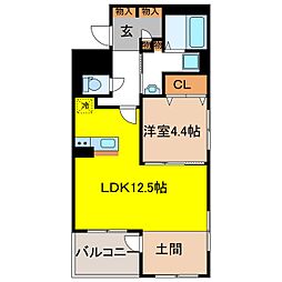 グランゼフィール 1階1LDKの間取り