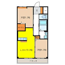 長野電鉄長野線 本郷駅 徒歩18分の賃貸マンション 3階2LDKの間取り
