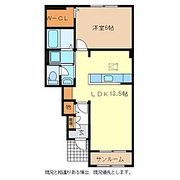ラピタス 1階1LDKの間取り
