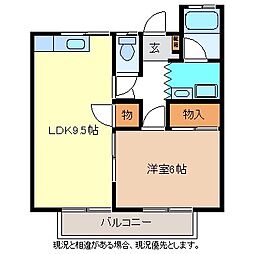リバーハイツ 1階1LDKの間取り