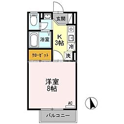アルス若里B 2階1Kの間取り