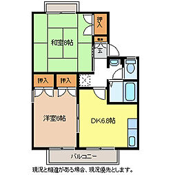 稲田ライブタウンA棟 1階2DKの間取り