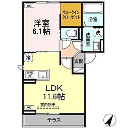 トリシア柳町 2階1LDKの間取り