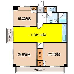パレスハイツ県町2 3LDKの間取図画像
