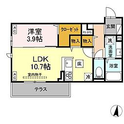 トリシア東和田 W棟 1LDKの間取図画像