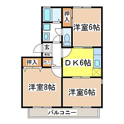 グランドール三輪 3DKの間取図画像