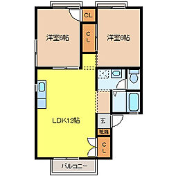 セジュール城北 2LDKの間取図画像