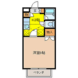ファンタジーD 1Kの間取図画像