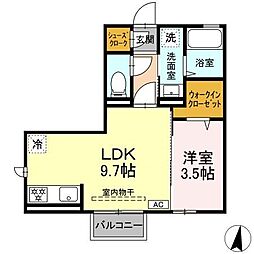 village丹波島 1階1LDKの間取り