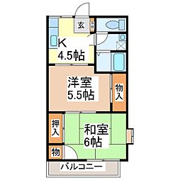 若宮ハイツ 1階2Kの間取り