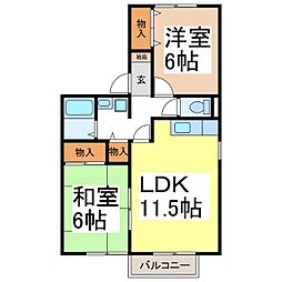 エル・プラド21A棟 2階2LDKの間取り