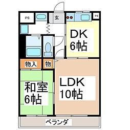 ミヤサンビル 3階2DKの間取り