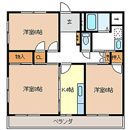 若林マンション 3階3Kの間取り