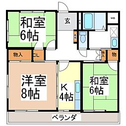 若林マンション 2階3Kの間取り