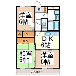 スカイヒルズ 3階3DKの間取り